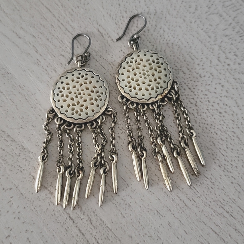 Vintage Laser Cut Arylic Dreamcatcher Drop Chainlink Chandelier Earrings